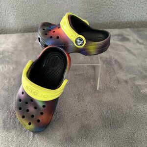 Crocs Classic Clog Toddler C6 Solarized Rainbow Neon Yellow Strap Comfort Shoes